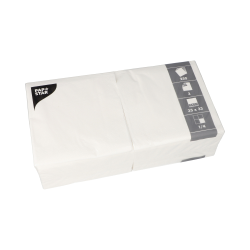 250 Servetten 3-laags 1/4 vouw 33 cm x 33 cm wit Product foto van 250 Servetten 3-laags 1/4 vouw 33 cm x 33 cm wit
