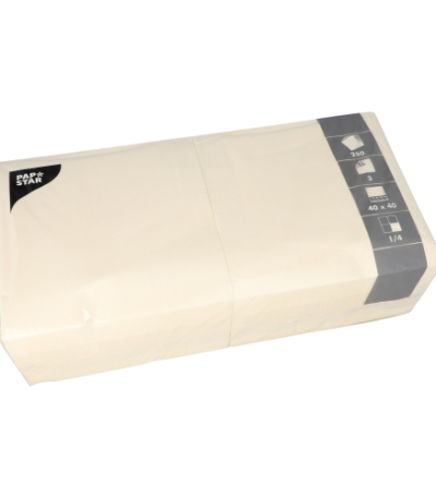Product foto van 250 Servetten 3-laags 1/4 vouw 40 cm x 40 cm creme