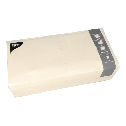 Product foto van 250 Servetten 3-laags 1/4 vouw 40 cm x 40 cm creme