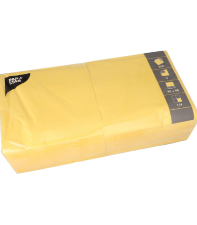 Product foto van 250 Servetten 3-laags 1/4 vouw 40 cm x 40 cm geel