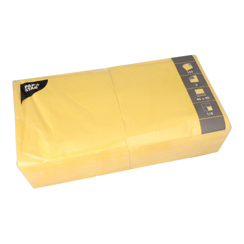 250 Servetten 3-laags 1/4 vouw 40 cm x 40 cm geel Product foto van 250 Servetten 3-laags 1/4 vouw 40 cm x 40 cm geel