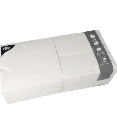 Product foto van 250 Servetten 3-laags 1/4 vouw 40 cm x 40 cm wit