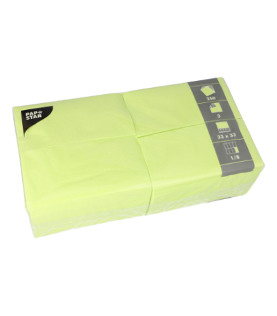 Product foto van 250 Servetten 3-laags 1/8 vouw 33 cm x 33 cm lime