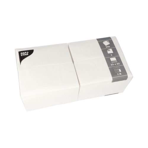 250 Servetten 3-laags 1/8 vouw 33 cm x 33 cm wit Product foto van 250 Servetten 3-laags 1/8 vouw 33 cm x 33 cm wit