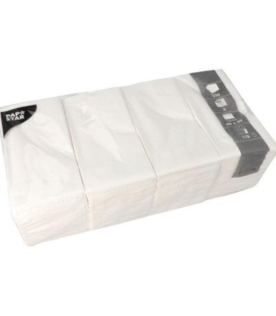 Product foto van 250 Servetten 3-laags 1/8 vouw 40 cm x 40 cm wit
