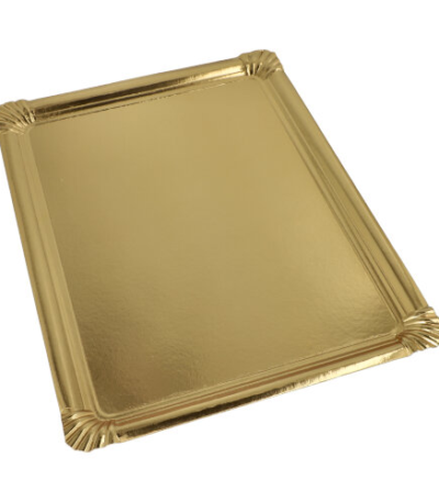 Product foto van 5 Kartonnen serveerschalen met PET-coating hoekig 34 cm x 45