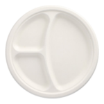 Product foto van 50 Borden van suikerriet "pure" 3-vaks Ø 26 cm · 2 cm wit