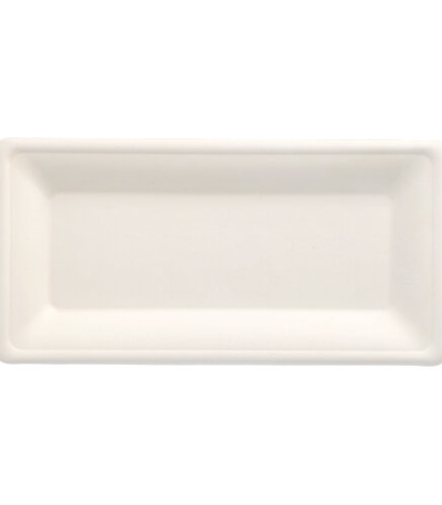 Product foto van 50 Borden van suikerriet "pure" hoekig 13 cm x 26 cm wit