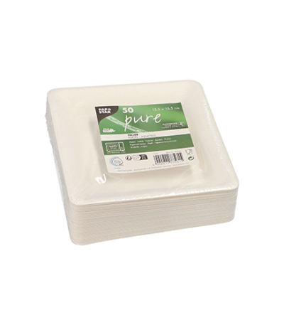 Product foto van 50 Borden van suikerriet "pure" hoekig 15