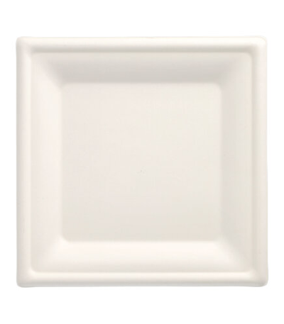 Product foto van 50 Borden van suikerriet "pure" hoekig 20 cm x 20 cm wit