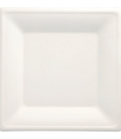 Product foto van 50 Borden van suikerriet "pure" hoekig 26 cm x 26 cm wit