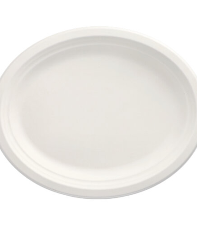 Product foto van 50 Borden van suikerriet "pure" ovaal 32 cm x 25