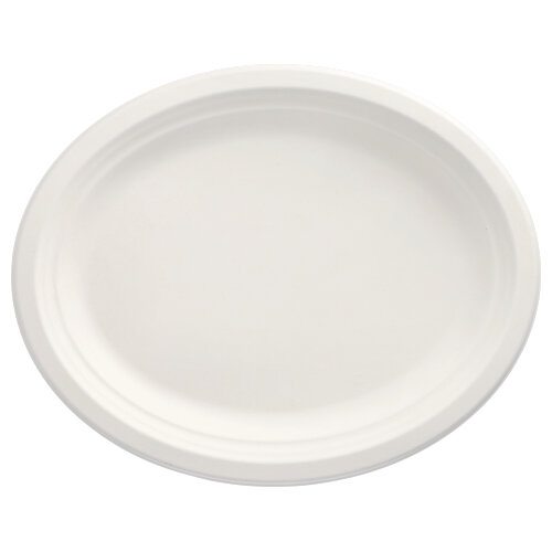 Product foto van 50 Borden van suikerriet "pure" ovaal 32 cm x 25