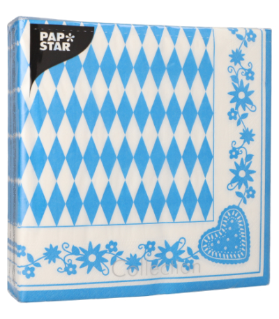 Product foto van 50 Servetten 3-laags 1/4 vouw 40 cm x 40 cm "Beiers blauw"