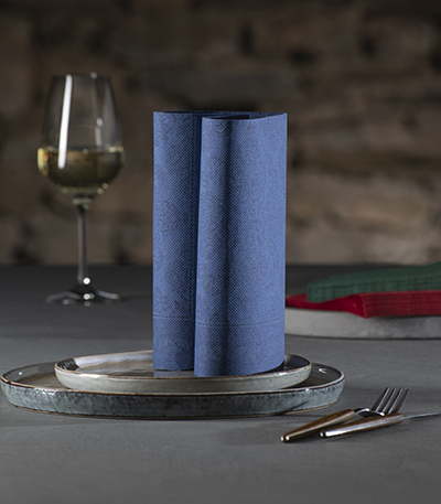 Product foto van 50 Servetten "ROYAL Collection" 1/4 vouw 40 cm x 40 cm donkerblauw "Arabesque"