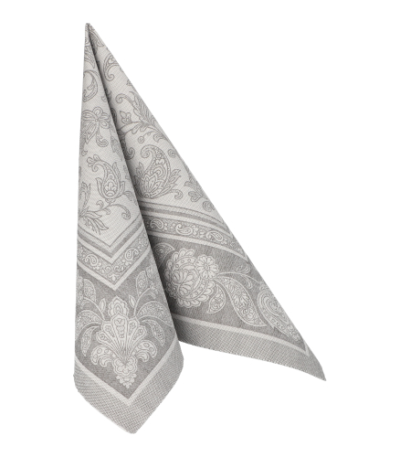 Product foto van 50 Servetten "ROYAL Collection" 1/4 vouw 40 cm x 40 cm grijs "Ornaments"