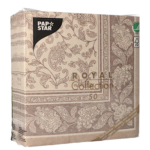 Product foto van 50 Servetten "ROYAL Collection" 1/4 vouw 40 cm x 40 cm mocca "Ornaments"