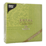 Product foto van 50 Servetten "ROYAL Collection" 1/4 vouw 40 cm x 40 cm olijfgroen "Ornaments"