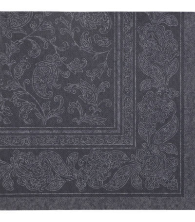 Product foto van 50 Servetten "ROYAL Collection" 1/4 vouw 40 cm x 40 cm zwart "Ornaments"