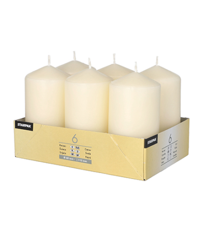 Product foto van 6 Stompkaarsen Ø 60 mm · 115 mm creme