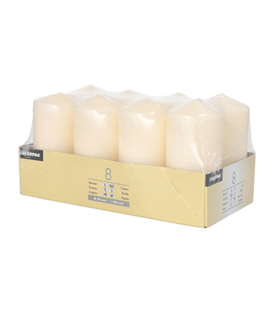 Product foto van 8 Stompkaarsen Ø 50 mm · 100 mm creme