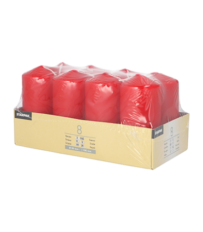Product foto van 8 Stompkaarsen Ø 50 mm · 100 mm rood