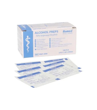 Product foto van Alkoholtupfer wit 65x30 mm set van 200 Romed