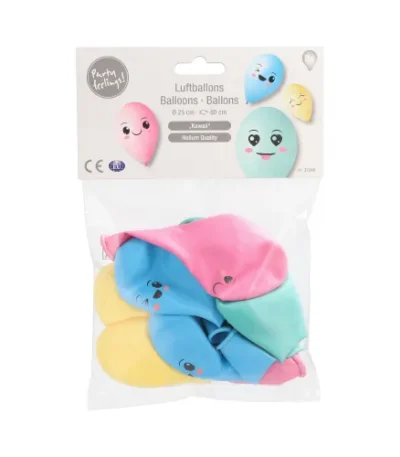 Product foto van Ballonnen 25 cm assorti kleuren Kawaii set van 8