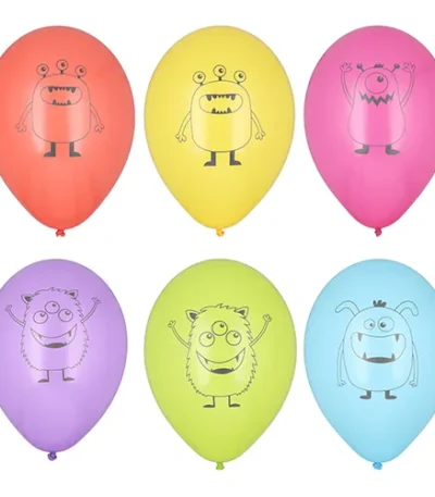 Product foto van Ballonnen 29cm assorti kleuren Monsters set van 6