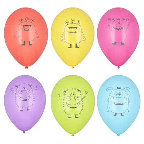Product foto van Ballonnen 29cm assorti kleuren Monsters set van 6