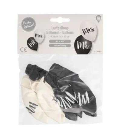 Product foto van Ballonnen latex Mr. + Mrs. set van 6 Ø 29cm