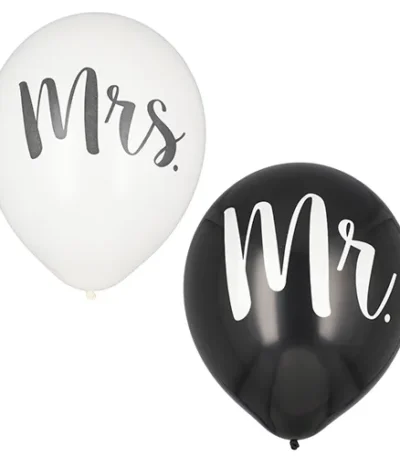 Product foto van Ballonnen latex Mr. + Mrs. set van 6 Ø 29cm