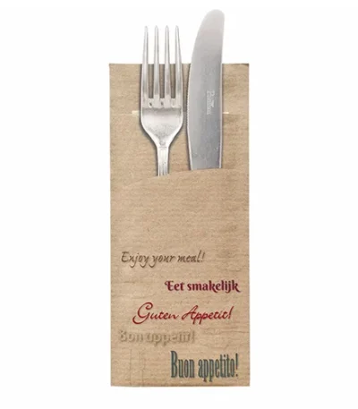 Product foto van Bestekzakjes papier bruin composteerbaar set van 520 20x8.5cm