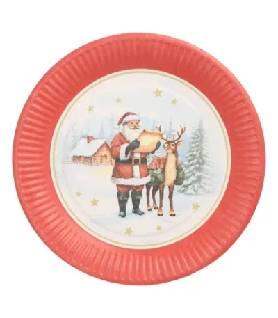 Product foto van Borden papier rond 23 cm set van 10 Dear Santa