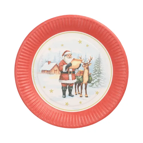 Product foto van Borden papier rond 23 cm set van 10 Dear Santa