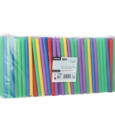 Product foto van Bubble tea-rietjes PP assorti kleuren set van 200 12mm 20cm