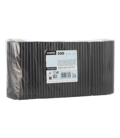 Product foto van Cocktailrietjes PP zwart set van 500 herbruikbaar 7mm x 15cm