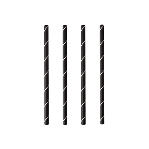 Product foto van Cocktailrietjes papier zwart/wit set van 250 7mm 15cm Stripes