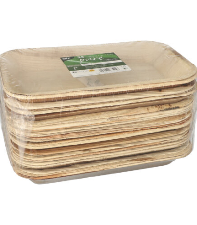 Product foto van Dienbladen palmblad hoekig 24cm set van 25 Pure 2cm