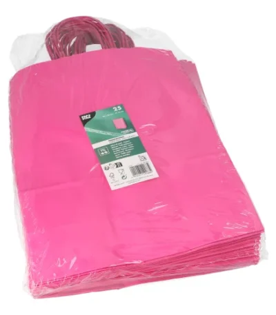 Product foto van Draagtassen papier roze 25 stuks 35x26x12cm met handvat