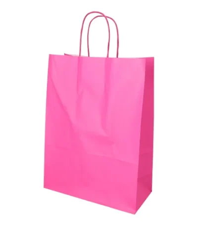 Product foto van Draagtassen papier roze 25 stuks 35x26x12cm met handvat