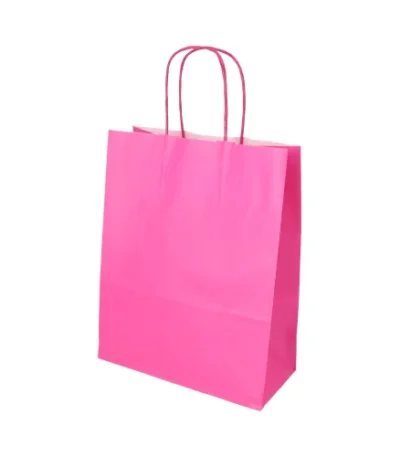 Product foto van Draagtassen papier roze set van 25 28x22x10cm met handvat