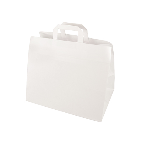 Product foto van Draagtassen papier wit set van 50 met handvaten 27x32x21