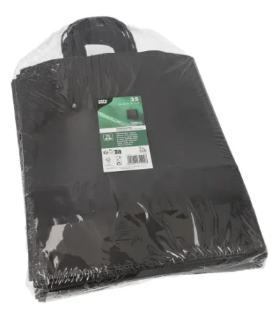 Product foto van Draagtassen papier zwart set van 25 35x26x12cm met handvat