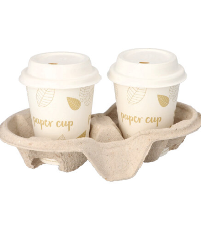 Product foto van Draagtrays karton natuur set van 220 To Go voor 2 bekers 4.6cm x 22.3cm x 11.6cm