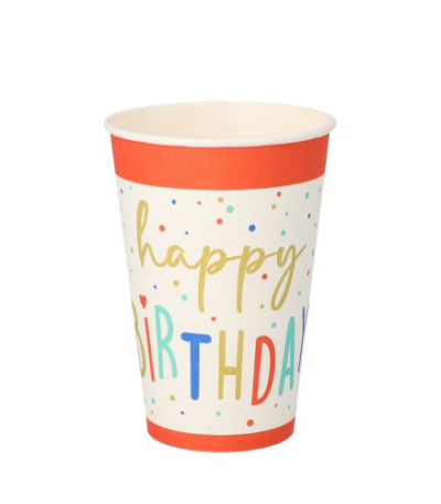 Product foto van Drinkbekers karton wit set van 10 200ml Happy Birthday