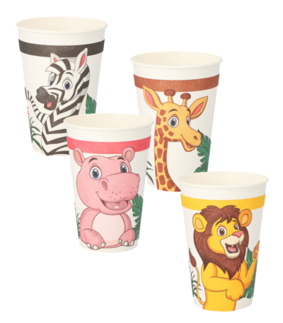 Product foto van Drinkbekers karton wit set van 10 200ml Jungle