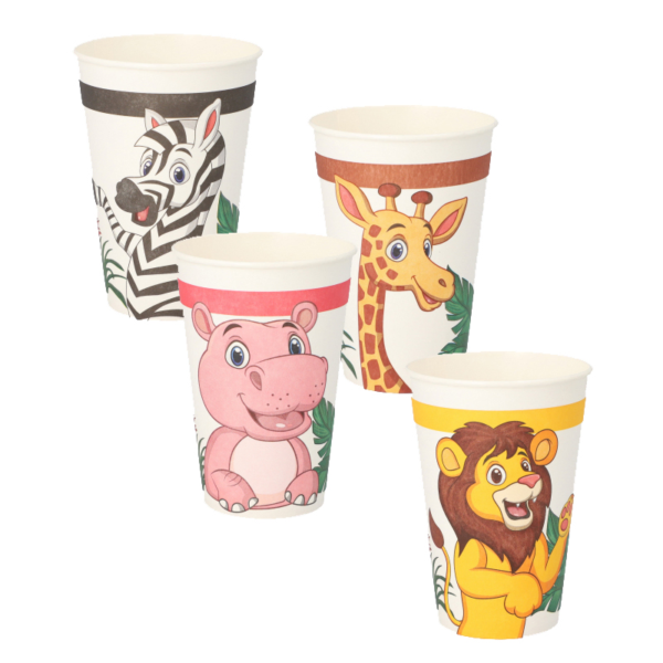 Product foto van Drinkbekers karton wit set van 10 200ml Jungle