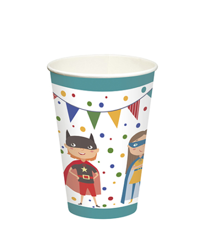 Product foto van Drinkbekers karton wit set van 10 200ml Superhero