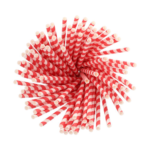 Product foto van Drinkrietjes papier rood/wit set van 100 6mm 20cm Stripes